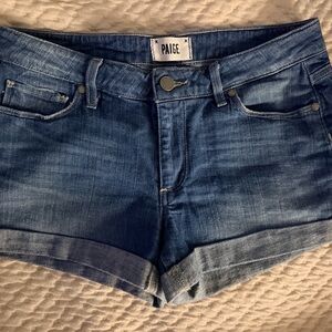 PAIGE Medium Blue Rolled Cuff Denim Shorts
